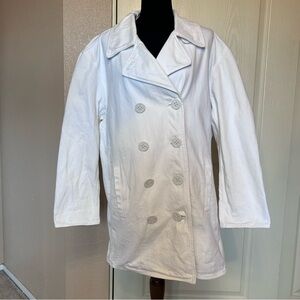 NWOT Lauren Ralph Lauren‎ Nautical White Denim Double Breasted Pea Coat Size 14